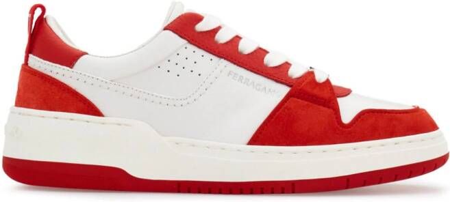 Ferragamo panelled leather sneakers Red