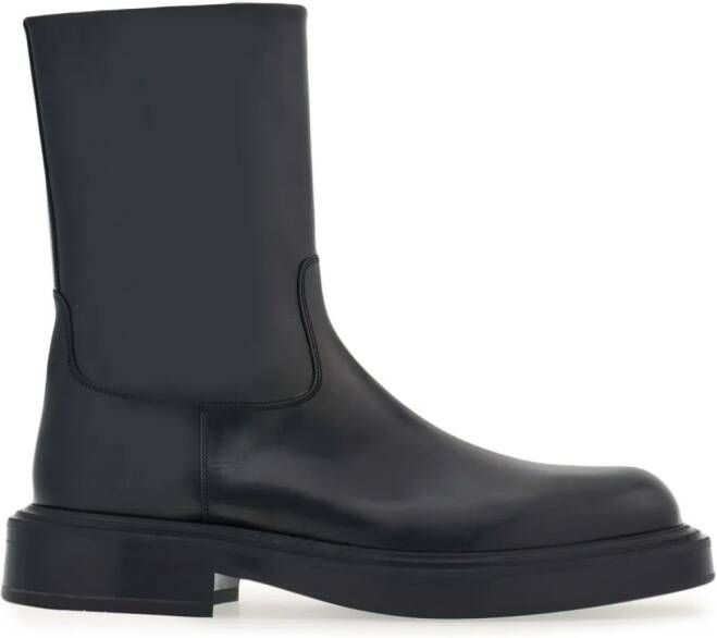 Ferragamo panelled patent-leather ankle boots Black