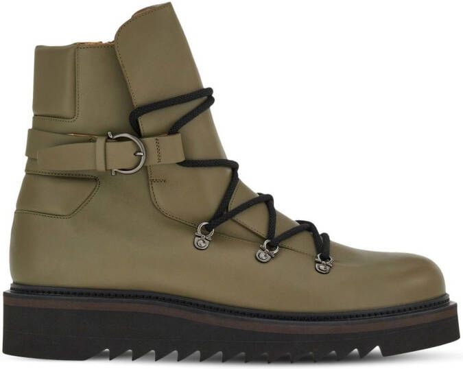 Ferragamo round-toe leather boots Green