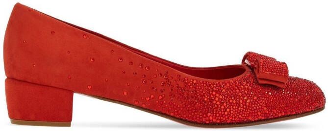 Ferragamo Vara-bow crystals pumps Red