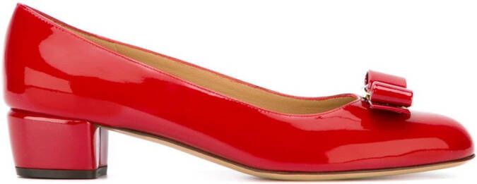 Ferragamo Vara bow-detail leather pumps Red