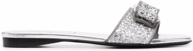 Ferragamo Vara Bow glitter slide sandals Silver