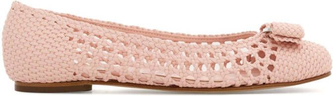 Ferragamo Vara-bow woven ballerina shoes Pink