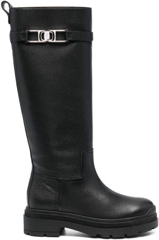 Ferragamo Vara Chain knee-high boots Black