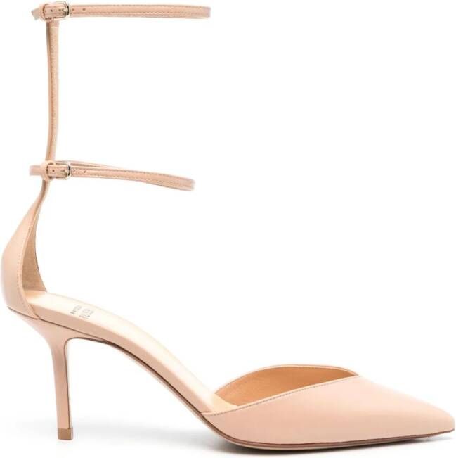 Francesco Russo double-strap 75mm leather pumps Neutrals