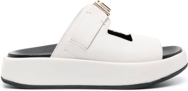 Furla logo-plaque leather platform slides Neutrals