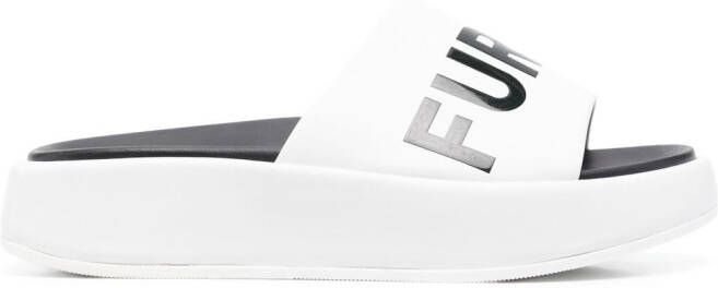Furla logo-print leather slides White