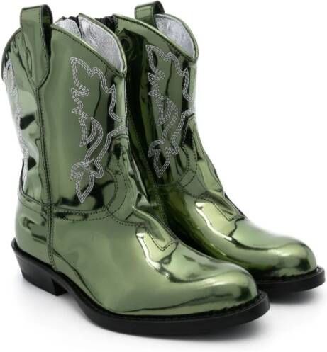 Gallucci Kids Texan foiled boots Green