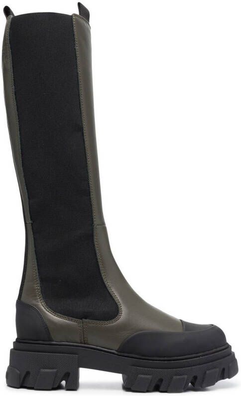 GANNI knee-high chunky leather chelsea boots Green