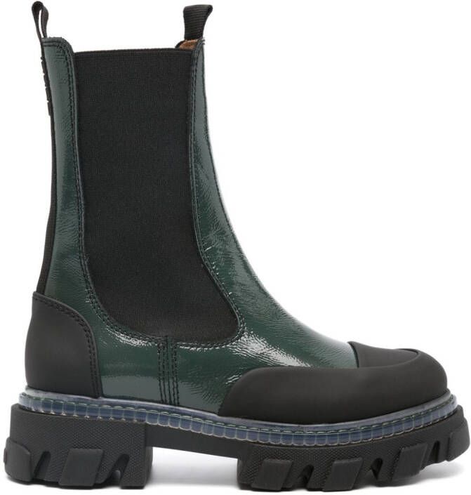 GANNI leather panelled Chelsea boots Green