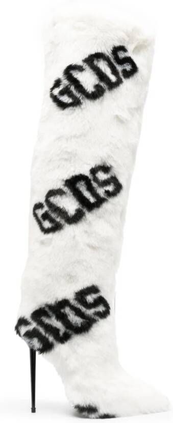 GCDS 110mm faux-fur logo-print boots White