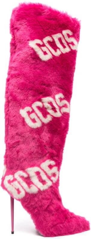 GCDS 110mm logo-print knee-length boots Pink