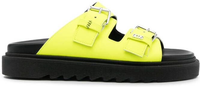 GCDS buckle-strap leather slides Yellow