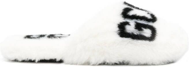 GCDS logo-print faux-fur slippers White