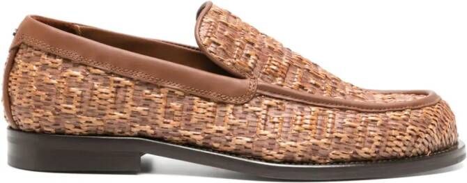 GCDS monogram-embossed raffia loafers Brown