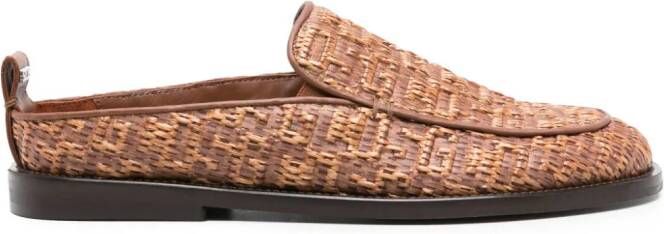 GCDS monogram-embossed raffia mules Brown