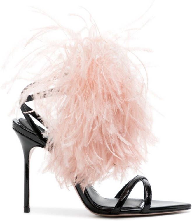 Gedebe Lily 100mm feather sandals Black