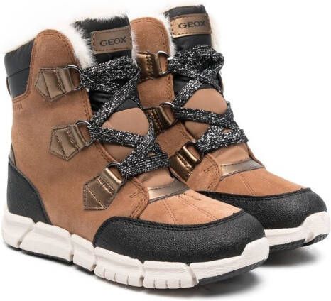 Geox Kids logo lace-up ankle boots Brown