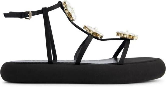 Giambattista Valli floral-appliqué flatform sandals Black