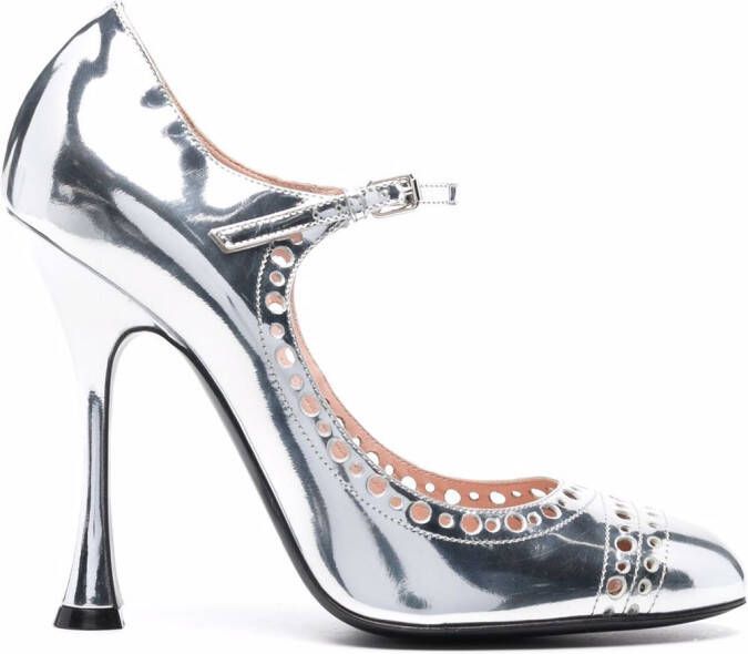 Giambattista Valli punched hole heeled pumps Silver