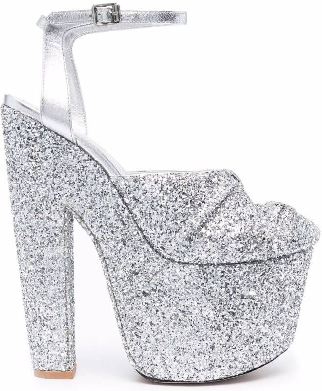 Giambattista Valli 195mm glittered platform pumps Grey