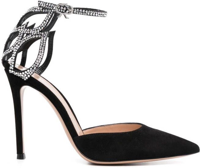 Gianvito Rossi Crystal Fleur 105mm suede pumps Black