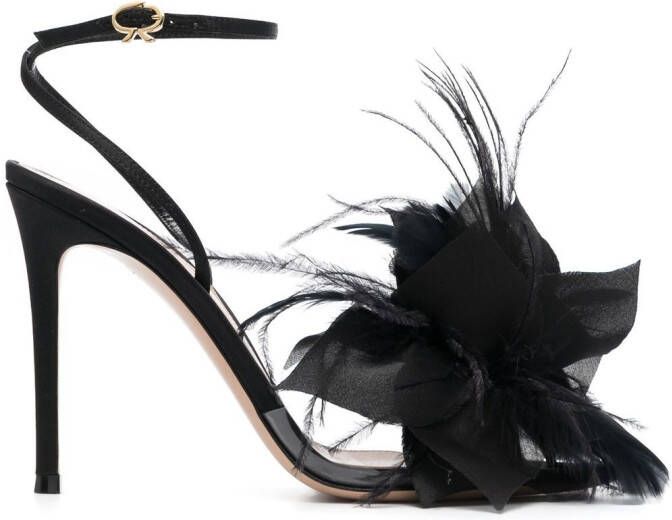 Gianvito Rossi Ynez 105mm feather-embellished sandals Black