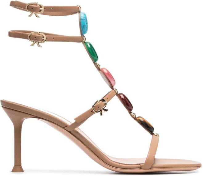 Gianvito Rossi jewelled T-strap sandals Neutrals
