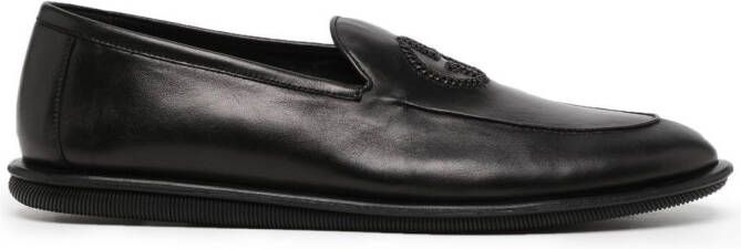 Giorgio Armani embroidered-logo leather slippers Black