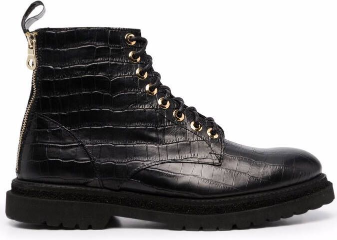 Giuliano Galiano crocodile effect lace-up boots Black