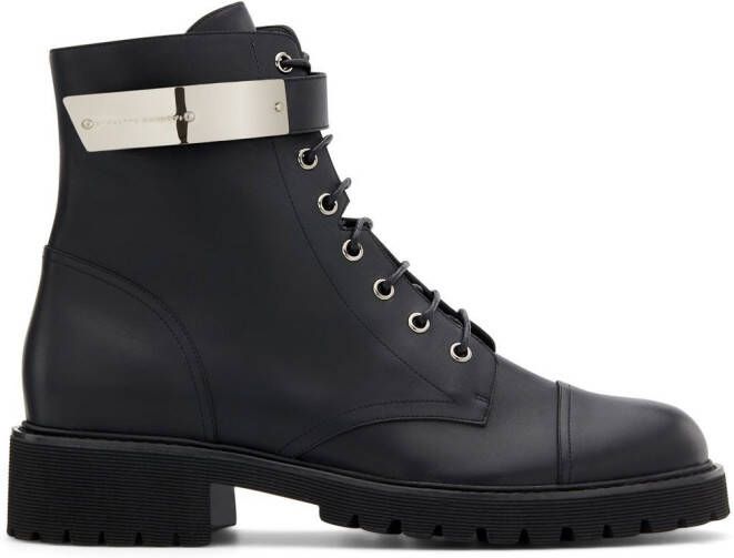 Giuseppe Zanotti Austin logo-plaque combat boots Black