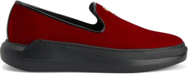 Giuseppe Zanotti Conley logo-plaque velvet loafers Red