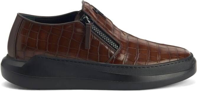 Giuseppe Zanotti crocodile-effect leather slip-on sneakers Brown