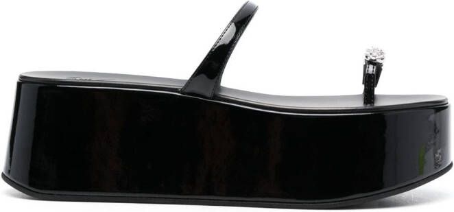 Giuseppe Zanotti Crystal-embellished 70mm leather platform slides Black