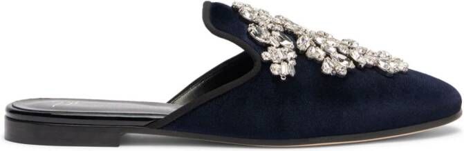 Giuseppe Zanotti Elsa crystal velvet mules Blue