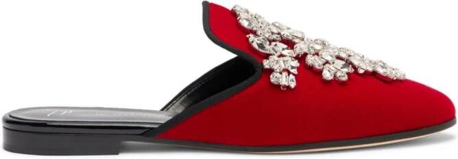 Giuseppe Zanotti Elsa crystal velvet mules Red