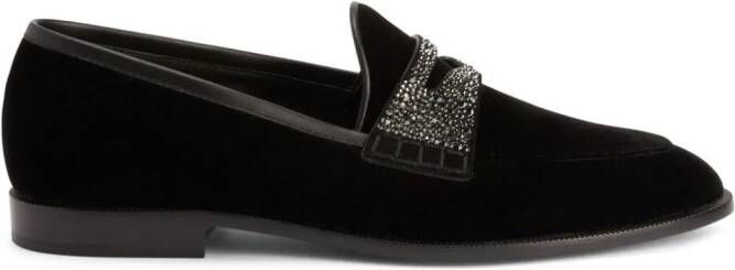 Giuseppe Zanotti Ermy rhinestone-detail velvet loafers Black