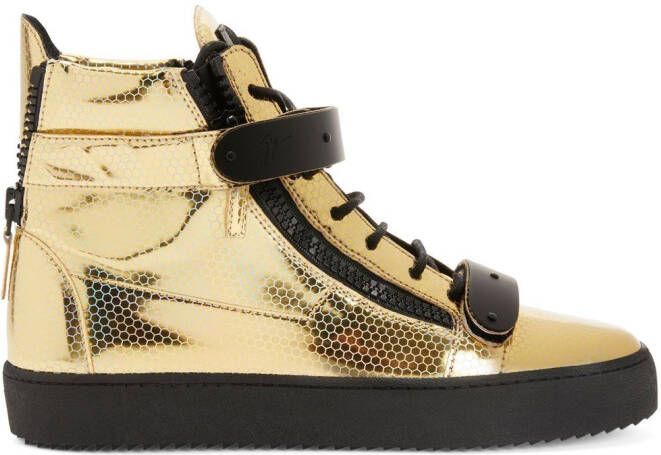Giuseppe Zanotti foiled-finish high top sneakers GOLD