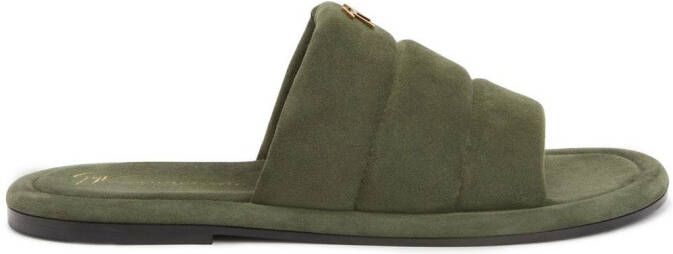Giuseppe Zanotti Harmande logo-plaque suede slides Green