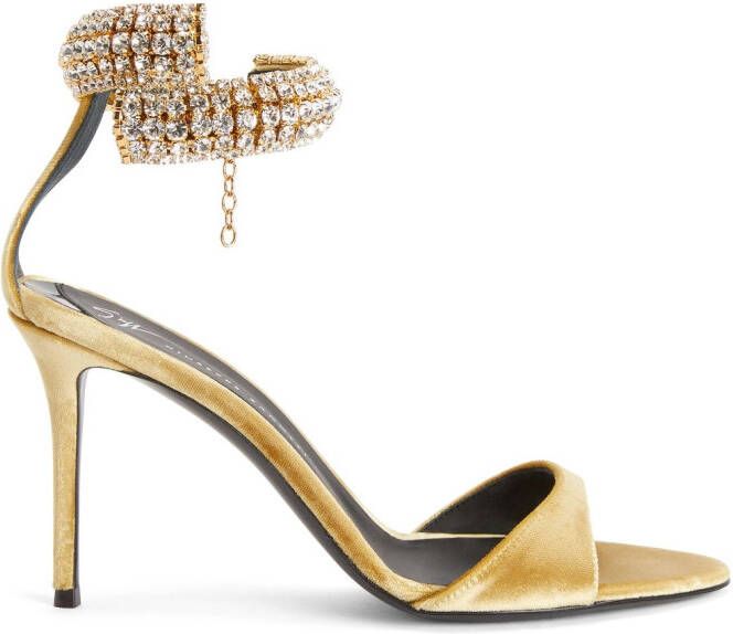 Giuseppe Zanotti 90mm Intriigo Bijoux velvet sandals Gold