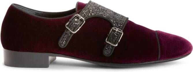 Giuseppe Zanotti Johnny Crystal embellished monk-strap loafers Red