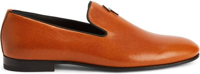 Giuseppe Zanotti logo-plaque leather loafers Orange