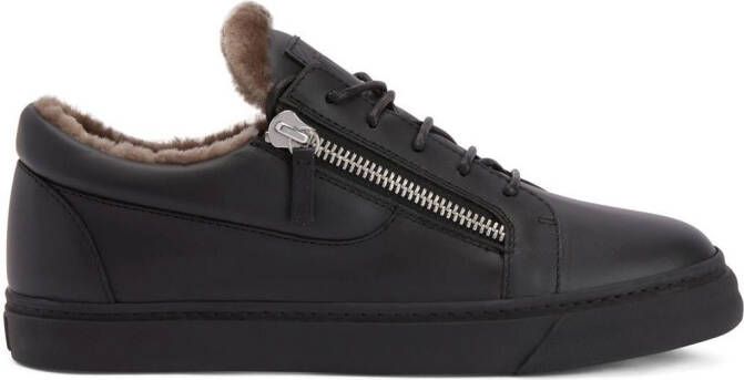 Giuseppe Zanotti shearling-trimmed leather sneakers Black