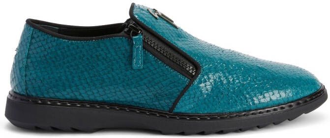 Giuseppe Zanotti snake-skin effect leather loafers Blue