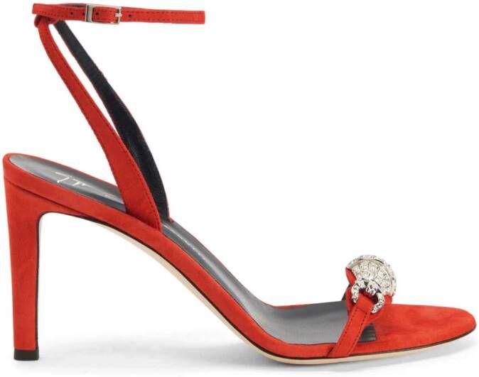 Giuseppe Zanotti 85mm Thais crystal-embellished suede sandals Orange