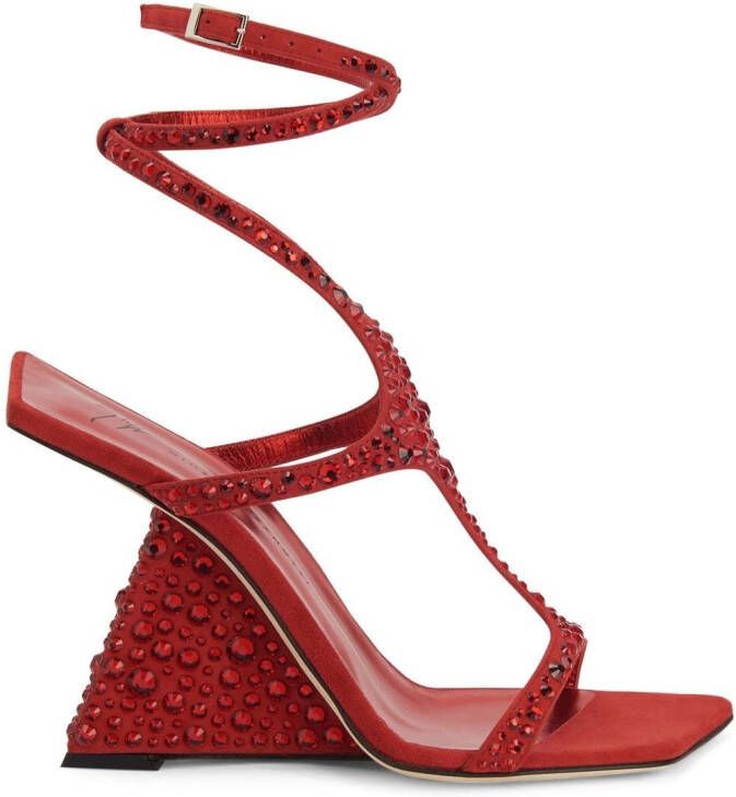 Giuseppe Zanotti 105mm Tutankamon crystal angled-heel sandals Red