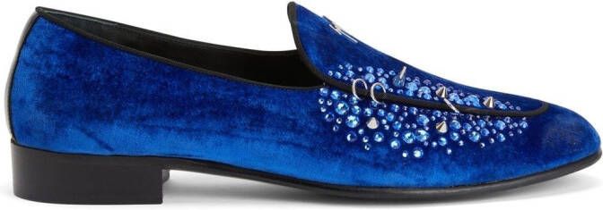Giuseppe Zanotti velvet-effect rhinestone loafers Blue