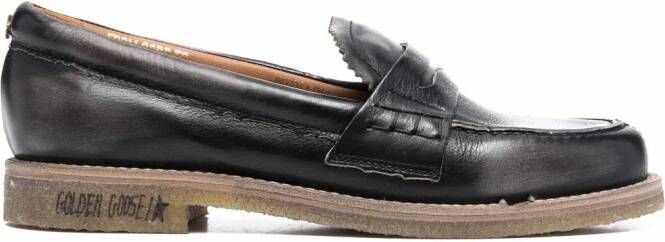 Golden Goose distressed effect logo-print loafers Black