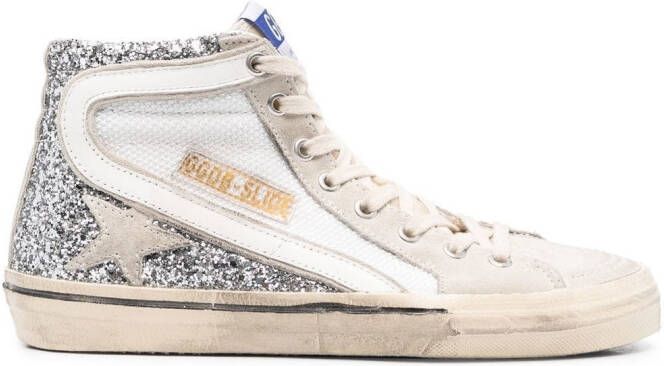 Golden Goose glitter-detail leather high-top sneakers Silver
