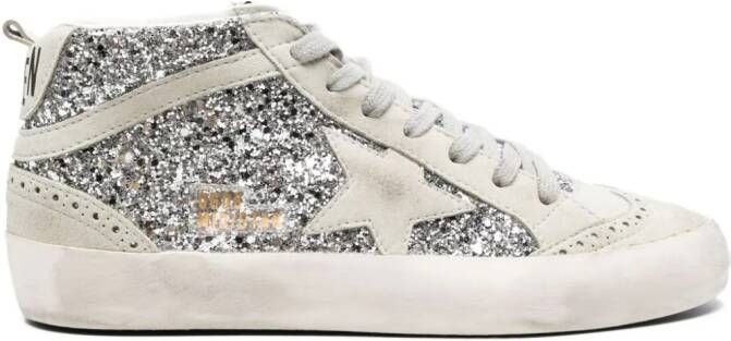 Golden Goose Mid-Star glitter-detail leather sneakers Silver